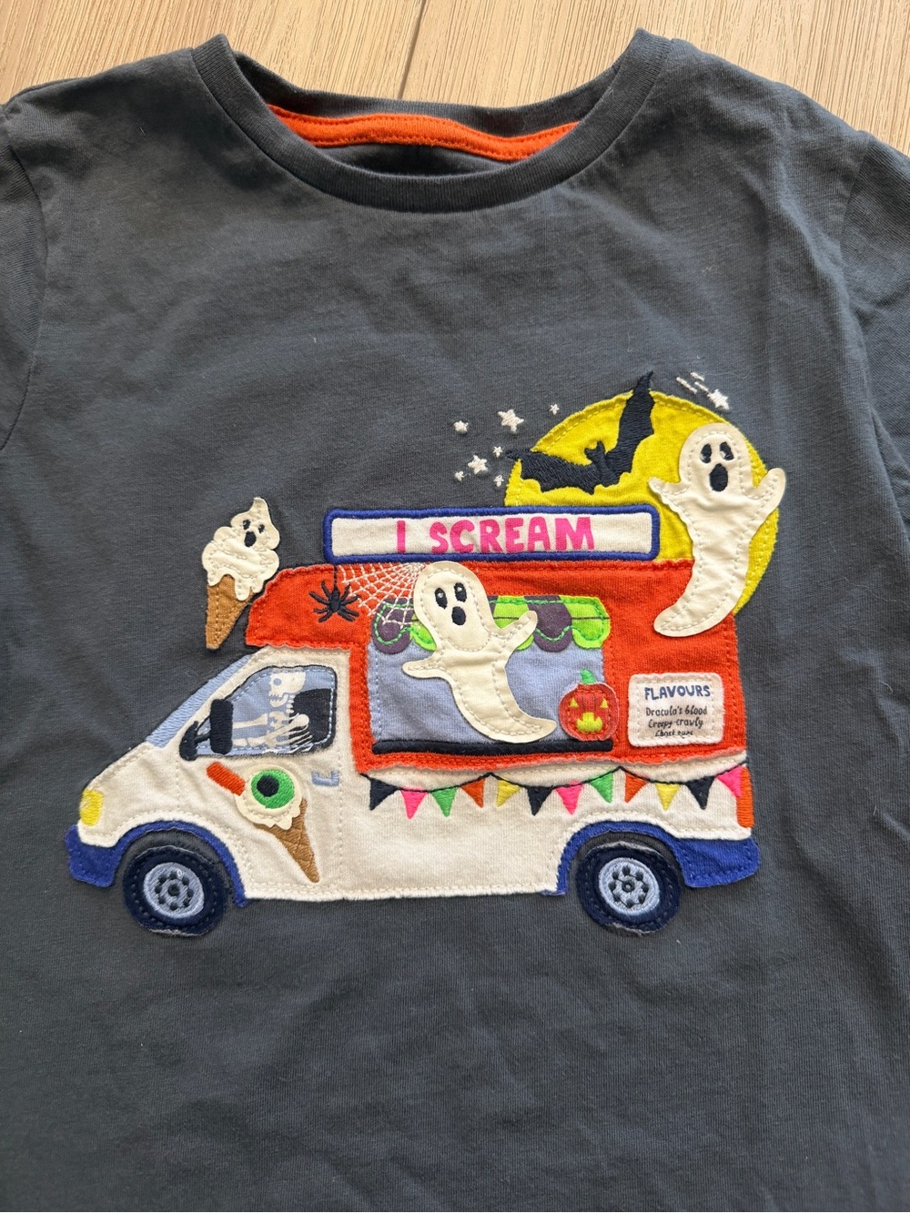 Mini Boden Halloween Ice Scream Truck Appliqué Long Sleeve Tee